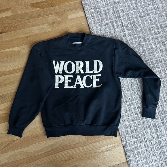 CHURCH & STATE Heavy Fleece Sweatshirt WORLD PEACE graphic 2 Medium Black - Picture 1 of 4